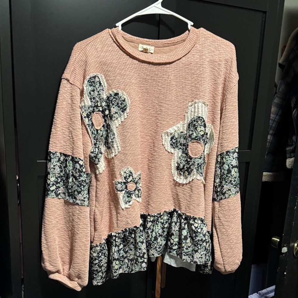 POL Pink Floral Appliqué Sweatshirt